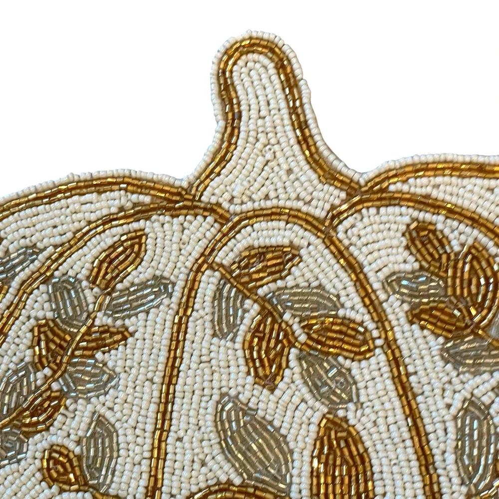 TAHARI Beaded PUMPKIN Placemat 15in Multicolor Fall Thanksgiving Kitchen New